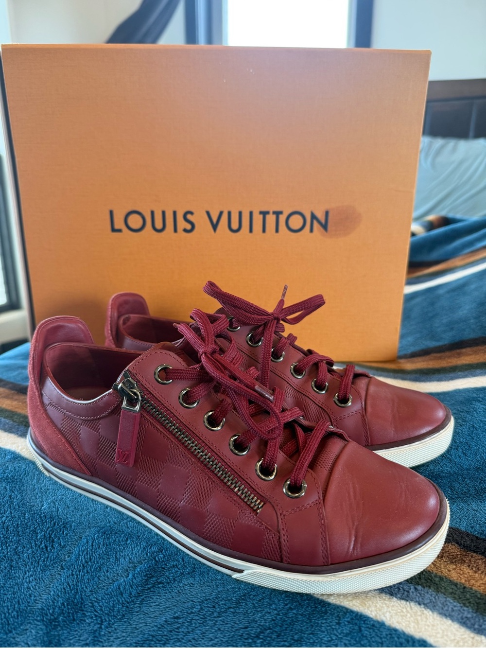 Louis Vuitton Burgundy Leather Low-Top Sneakers